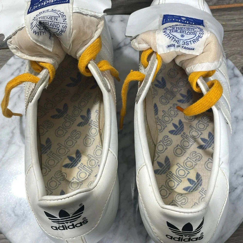 Vintage Adidas Soccer Shoes Mens 8 White Leather Triple Crown Futbol Retro 80s